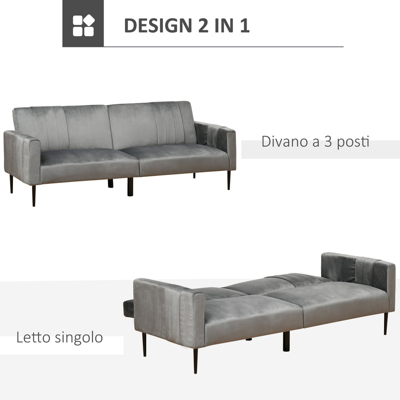 Divano 3 Posti 203x84x83 cm in Velluto Grigio Scuro
