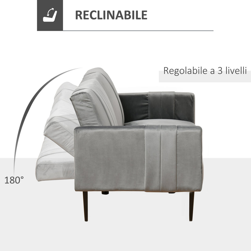 Divano 3 Posti 203x84x83 cm in Velluto Grigio Scuro