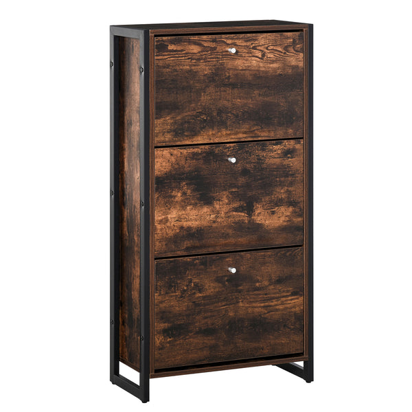 Schuhregal 3 Fächer 60 x 24 x 115 cm 12 Paar in braunem Holz und Metall sconto