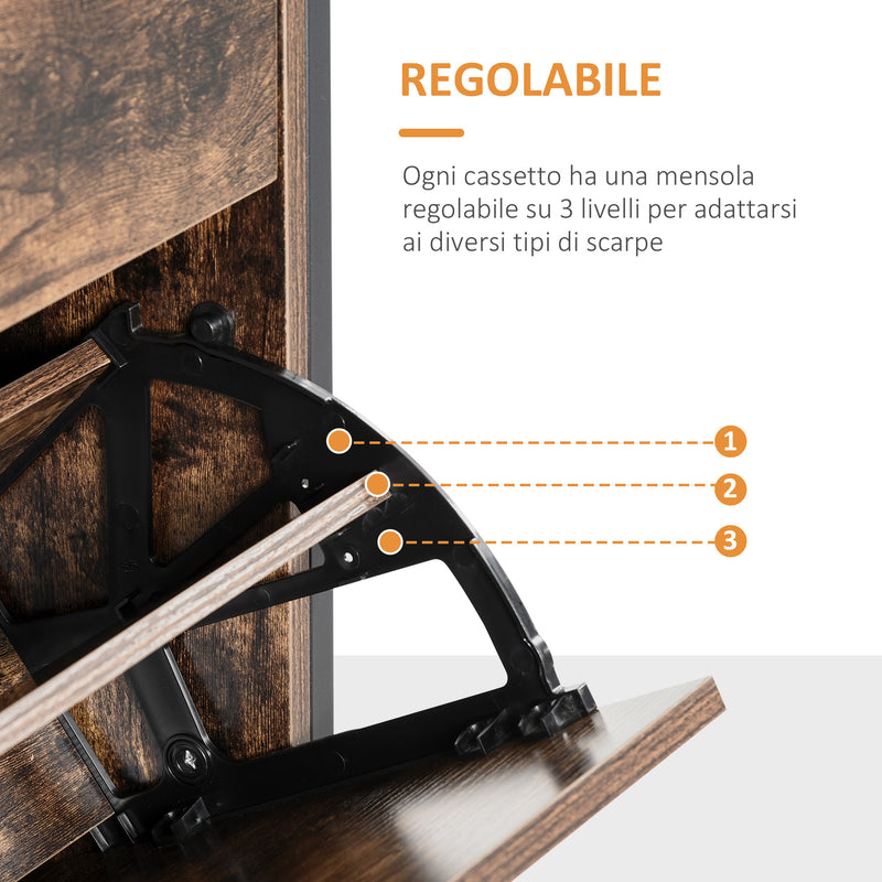 Scarpiera 3 Scomparti 60x24x115 cm 12 Paia in Legno e Metallo Marrone