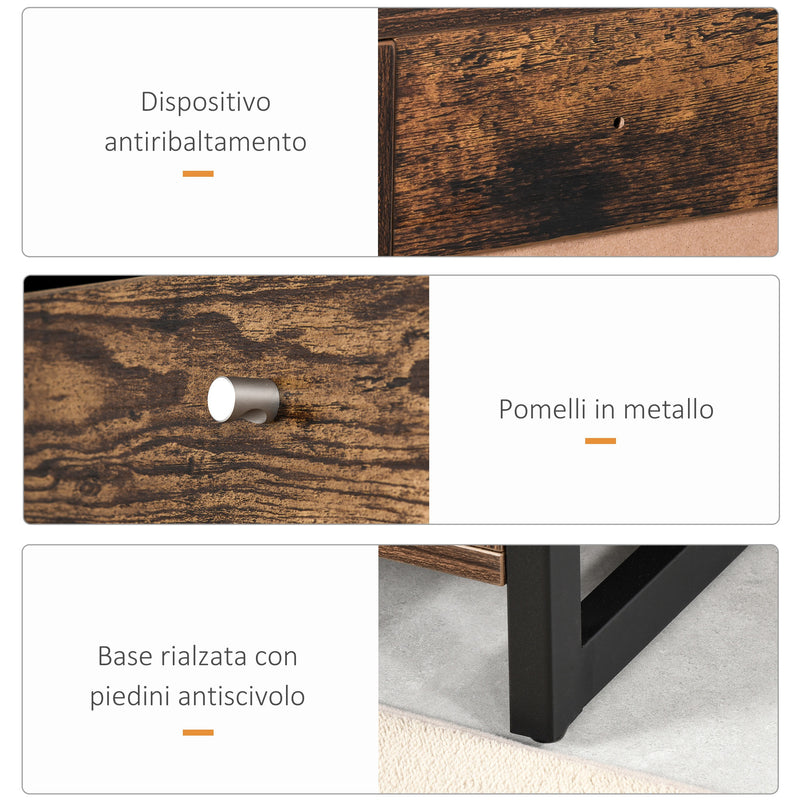 Scarpiera 3 Scomparti 60x24x115 cm 12 Paia in Legno e Metallo Marrone