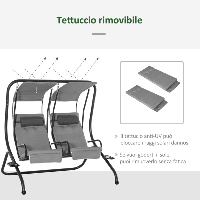 Dondolo 2 Posti Separati da Giardino 170x136x170 cm in Acciaio e Poliestere Grigio