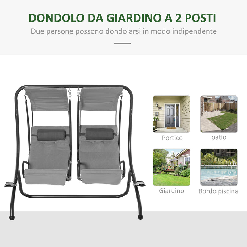 Dondolo 2 Posti Separati da Giardino 170x136x170 cm in Acciaio e Poliestere Grigio