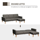 Divano Letto Angolare 216x139x80 cm con Penisola in Legno e Tessuto Grigio