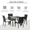 Set  Tavolo con 4 Sedie da Giardino in Rattan Nero