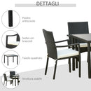 Set  Tavolo con 4 Sedie da Giardino in Rattan Nero