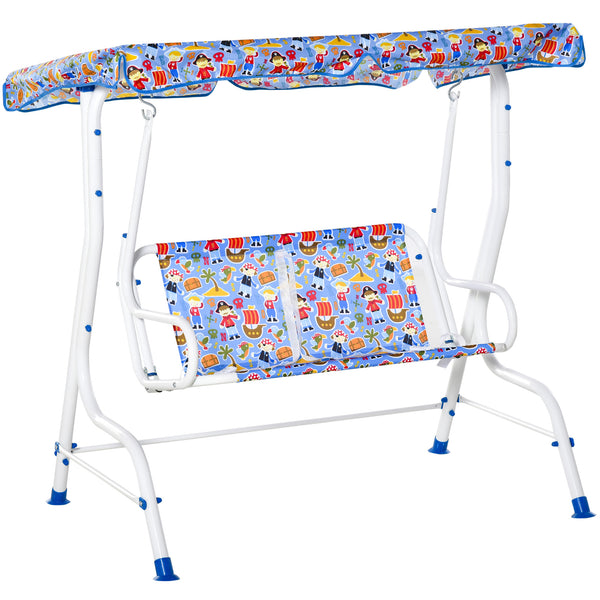 prezzo Schaukelstuhl 2 Sitze für Kinder 110x70x110 cm aus Metall und blauem Polyester