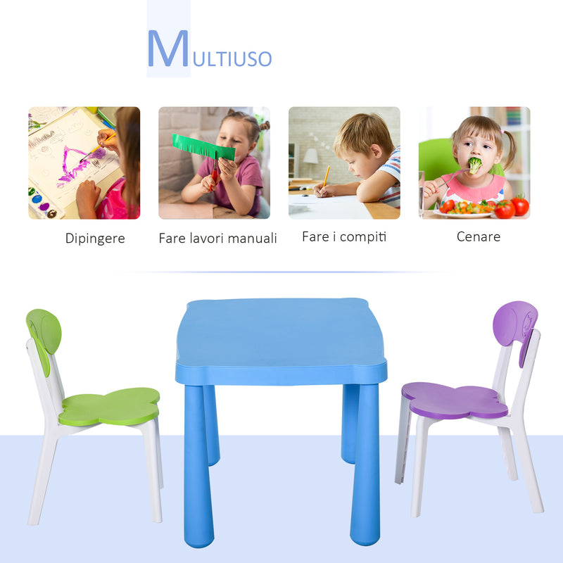 Set Tavolino con 2 Sedie per Bambini in Polipropilene Multicolor