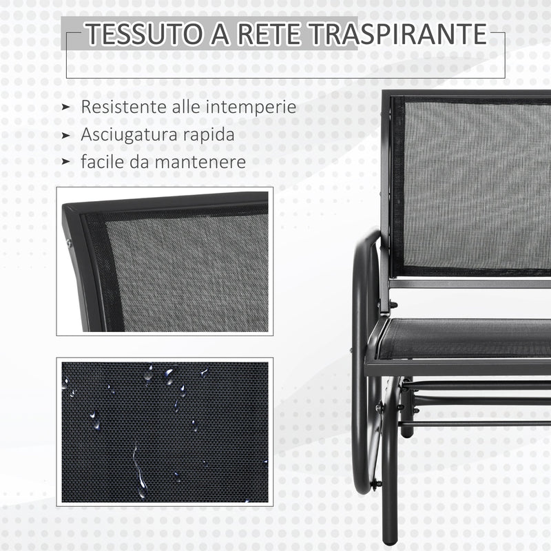 Sedia a Dondolo da Giardino 75x66x85 cm in Metallo e Textilene Nero