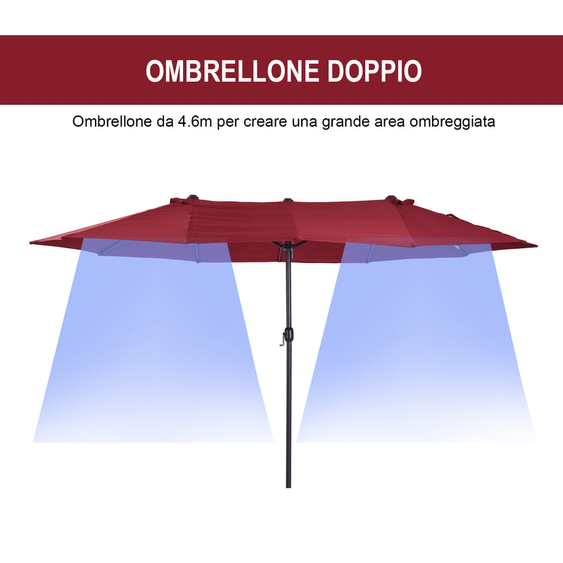 Ombrellone da Giardino Doppio 4,6x2,7m in Acciaio e Poliestere Rosso