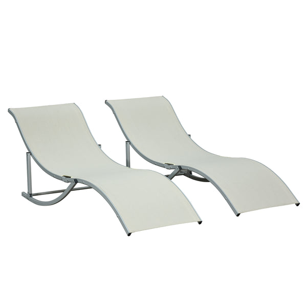 online 2er-Set Gartenliegen 61 x 165 x 63 cm aus Aluminium und beigem Textilene