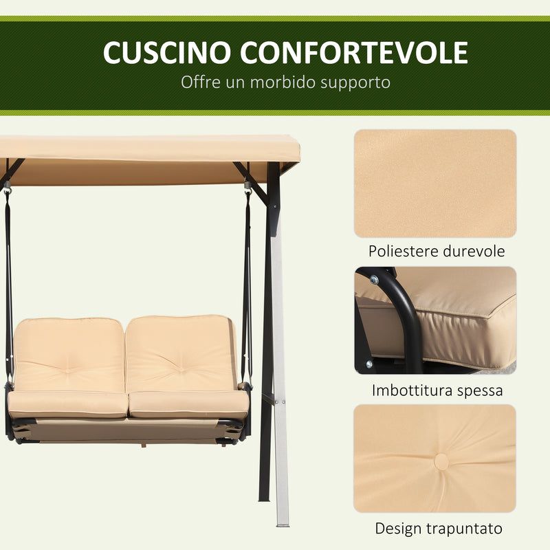 Dondolo 2 Posti da Giardino 138x106x174 cm in Acciaio e Poliestere Beige