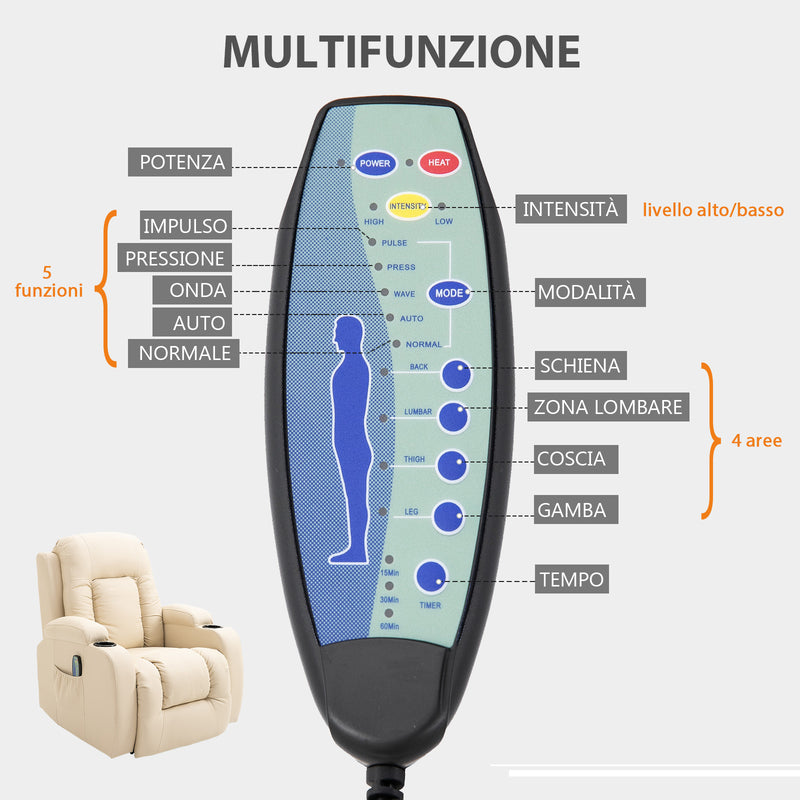 Poltrona Relax Massaggiante in Similpelle in Similpelle Beige