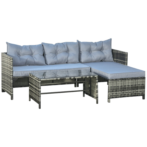 online Garden Lounge Set Sofa mit Halbinsel und Couchtisch aus grauem Rattan
