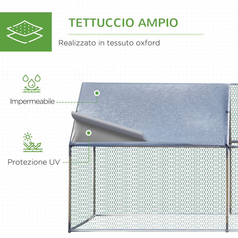 Recinto per Animali Cani Cuccioli Galline 300x600x195 cm in Metallo Galvanizzato Argento