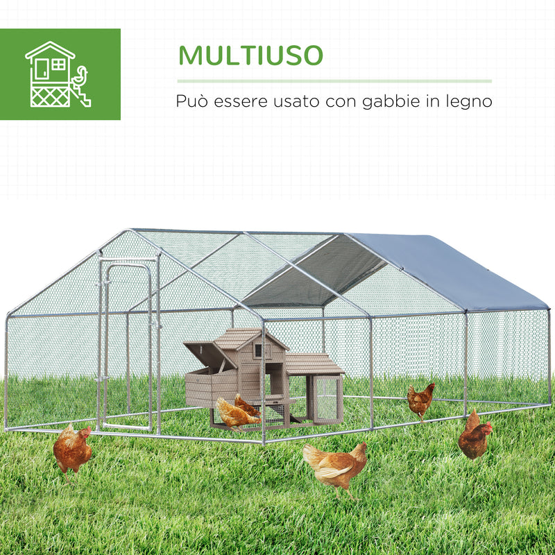 Recinto per Animali Cani Cuccioli Galline 300x600x195 cm in Metallo Galvanizzato Argento