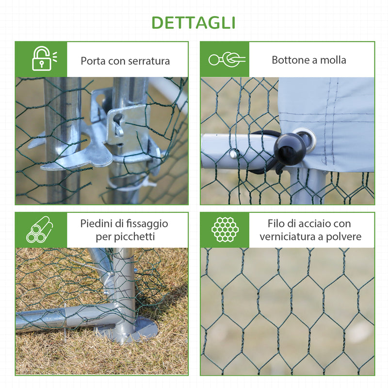 Recinto per Animali Cani Cuccioli Galline 300x600x195 cm in Metallo Galvanizzato Argento