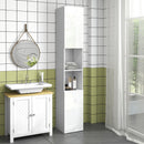 Mobile Bagno Alto Slim 30x30x181,5 cm con Ripiani Aperti e 2 Armadietti in Truciolato Bianco      