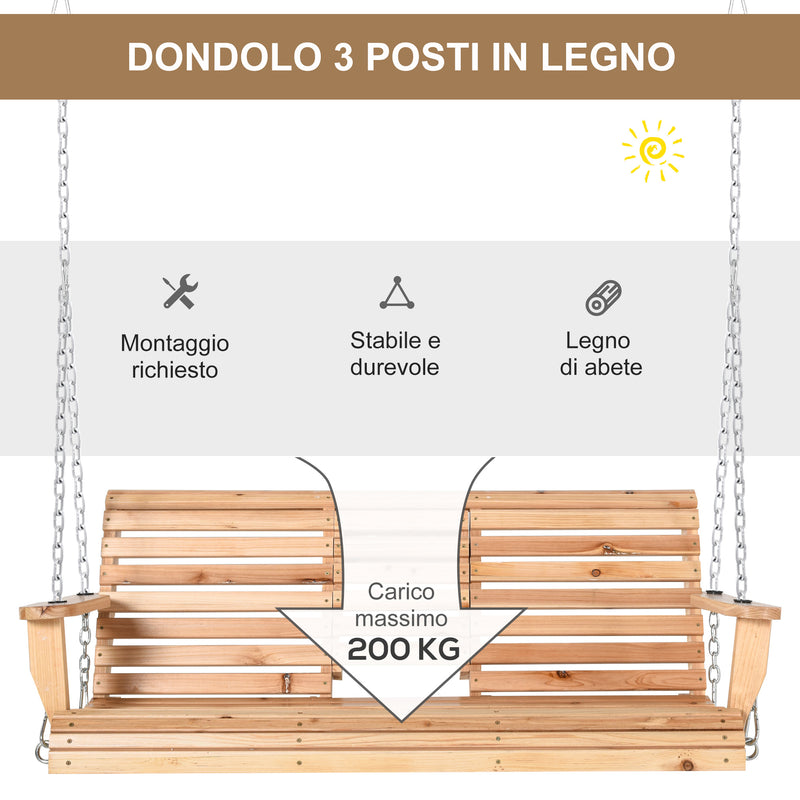 Dondolo 3 Posti Sospeso 150x75x53 cm con Tavolino Pieghevole in Legno