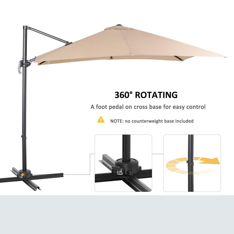 Ombrellone da Giardino Decentrato 2,68x2,68m in Alluminio e Poliestere Khaki