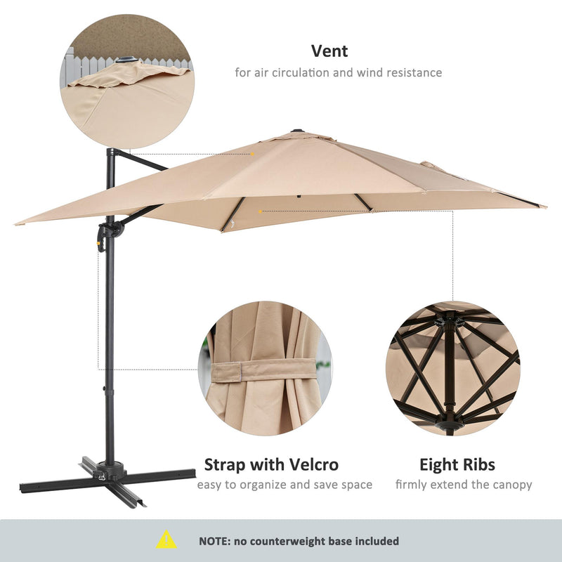 Ombrellone da Giardino Decentrato 2,68x2,68m in Alluminio e Poliestere Khaki