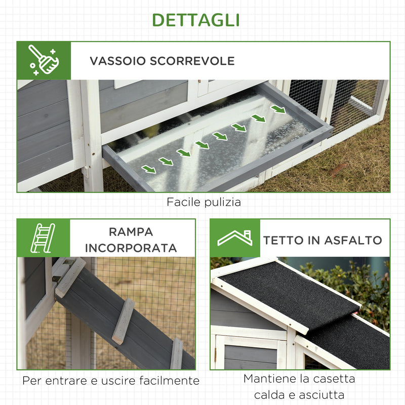 Pollaio Gabbia per Galline da Esterno 176,5x65,5x100 cm con Area Aperta Recitanta Grigio