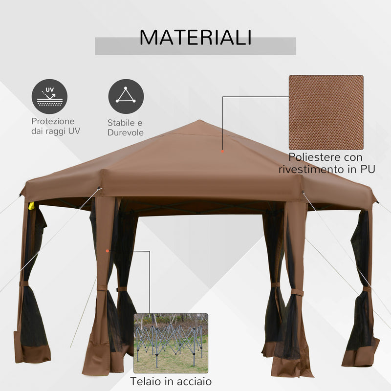 Gazebo da Giardino Pieghevole 3,6x3,6m in Acciaio e Poliestere Marrone