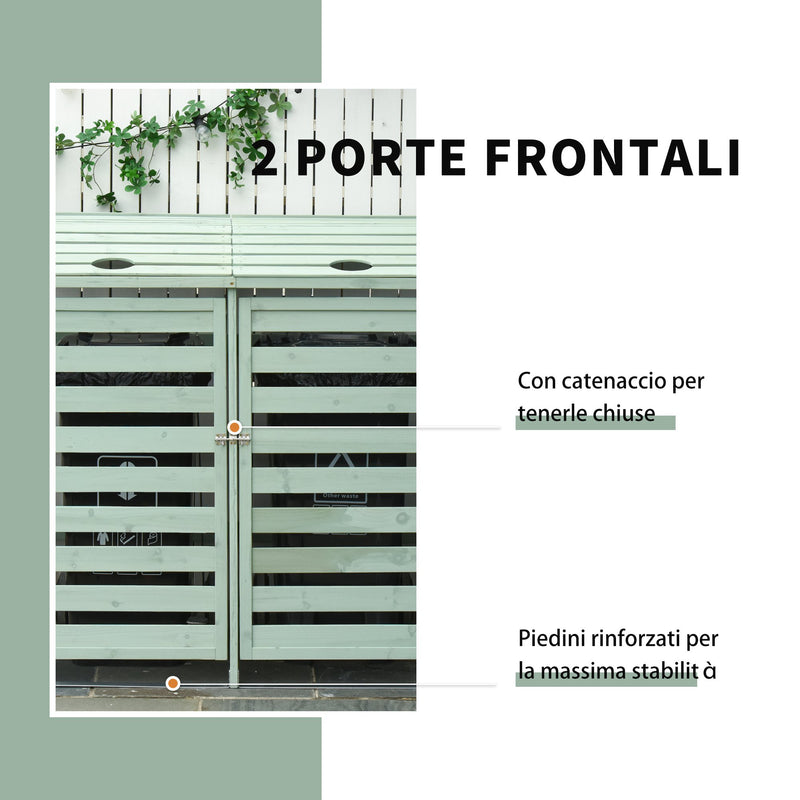 Copri Bidoni Spazzatura da Giardino 131x85x125 cm con Coperchio in Legno di Abete Verde Chiaro