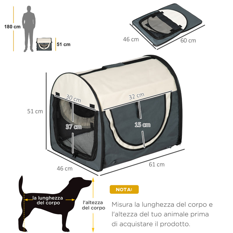 Trasportino per Cani e Gatti Pieghevole 61x46x51 cm in Oxford e PVC Grigio