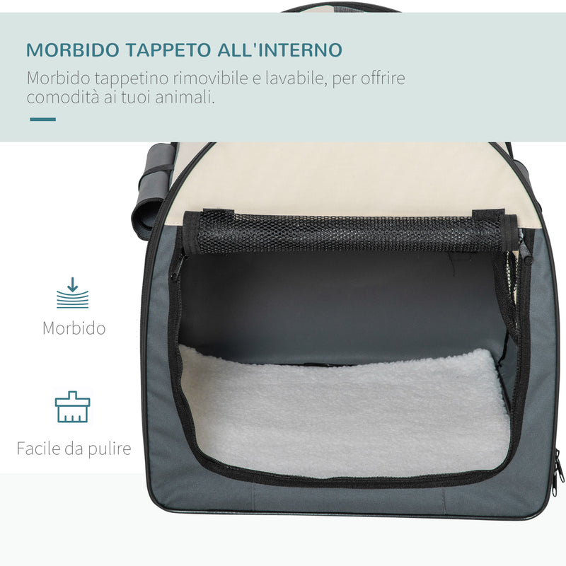 Trasportino per Cani e Gatti Pieghevole 61x46x51 cm in Oxford e PVC Grigio