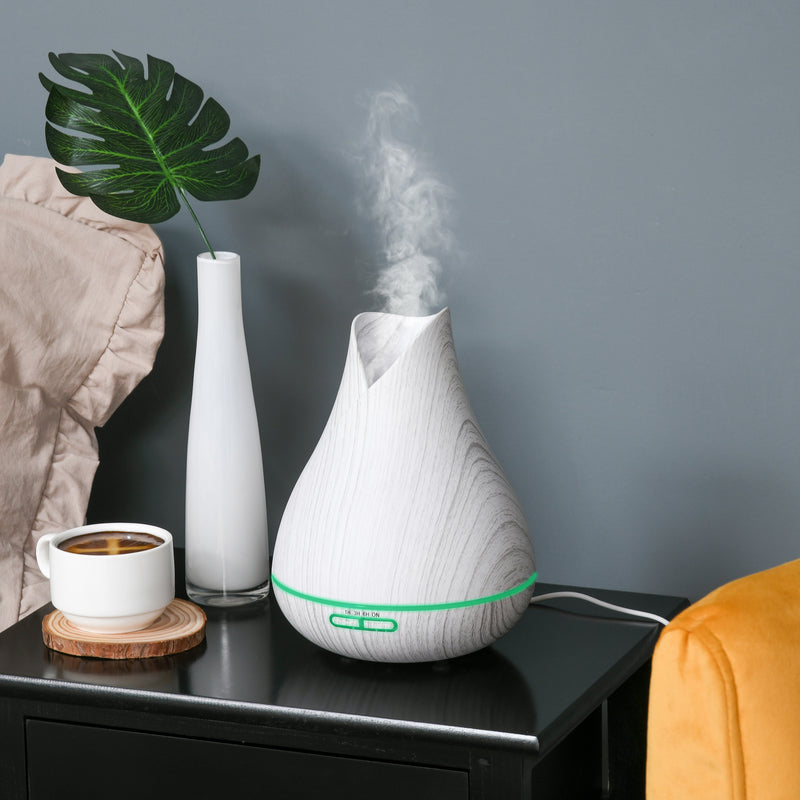 Diffusore di Aromi Oli Essenziali per Ambienti 300 ml Vaporizzatore 7 Luci Colorate Bianco