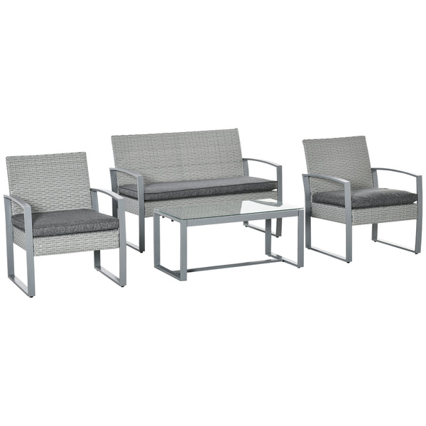 Garden Lounge Set Sofa 2 Sessel und Couchtisch aus Metall und grauem Rattan acquista