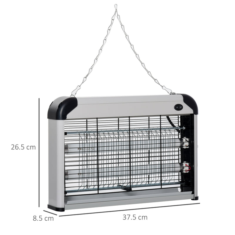 Zanzariera Elettrica 2 Lampade LED 20W Argento e Nero