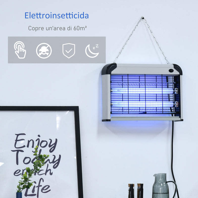 Zanzariera Elettrica 2 Lampade LED 20W Argento e Nero
