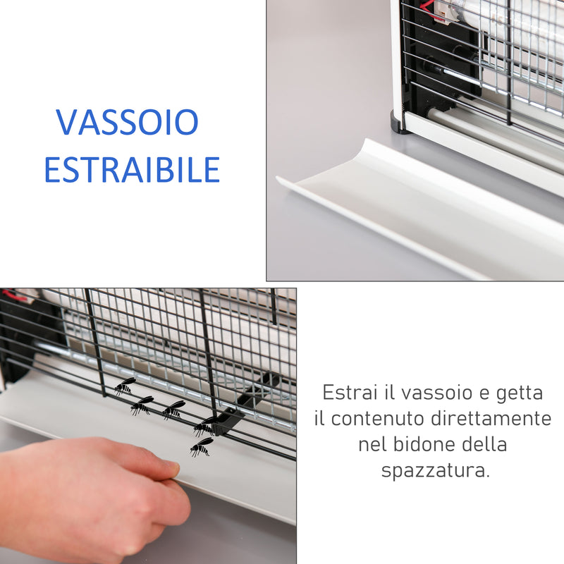 Zanzariera Elettrica 2 Lampade LED 20W Argento e Nero