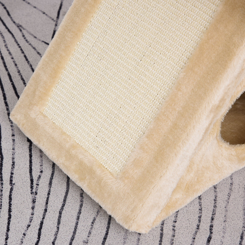 Tiragraffi per Gatti Pieghevole 54,5x32x65 cm con Casetta in Peluche Giallo