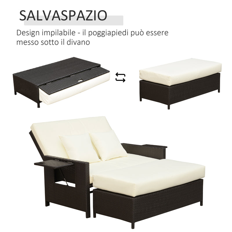 Divano da Giardino con Panca Poggiapiedi 130x72x96 cm in Rattan Marrone