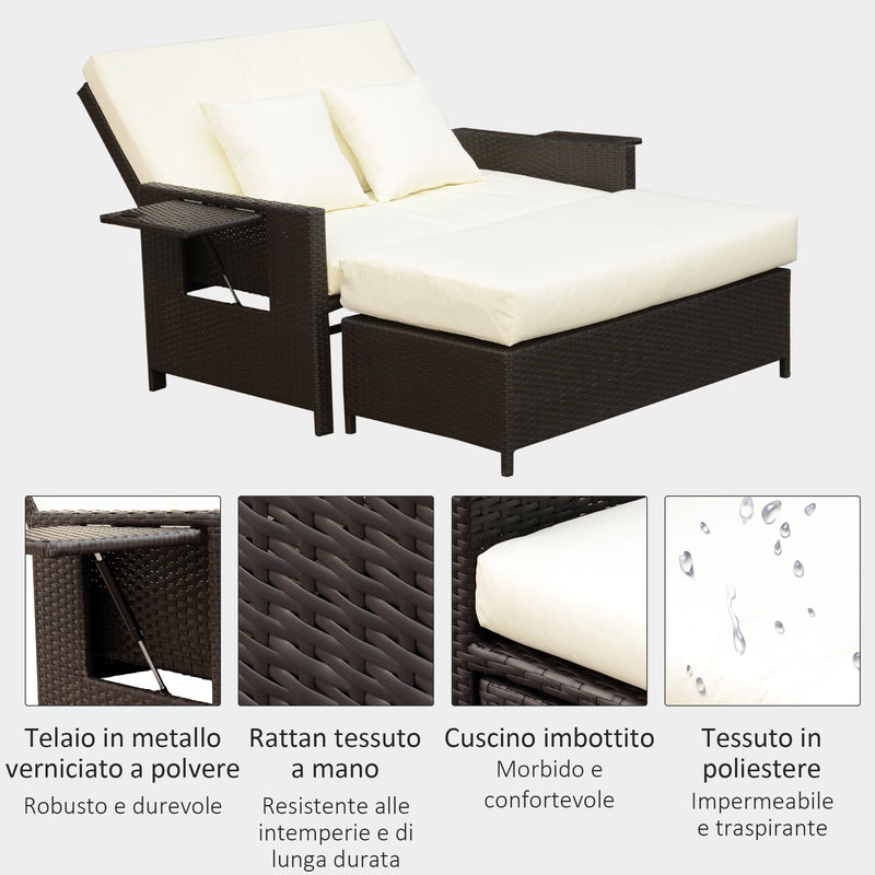 Divano da Giardino con Panca Poggiapiedi 130x72x96 cm in Rattan Marrone