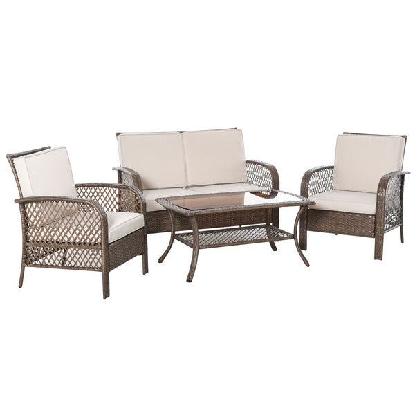 online Garden Lounge Set Sofa 2 Sessel und Couchtisch aus braunem Rattan