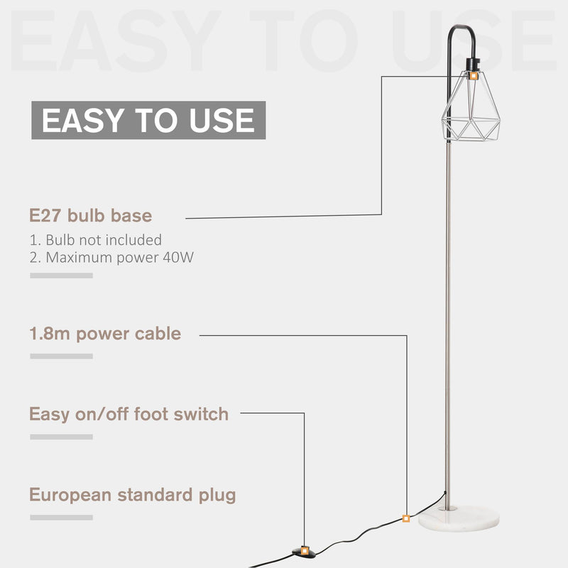 Lampada da Terra con Paralume E27 Ø25x152 cm in Metallo e Marmo Nera
