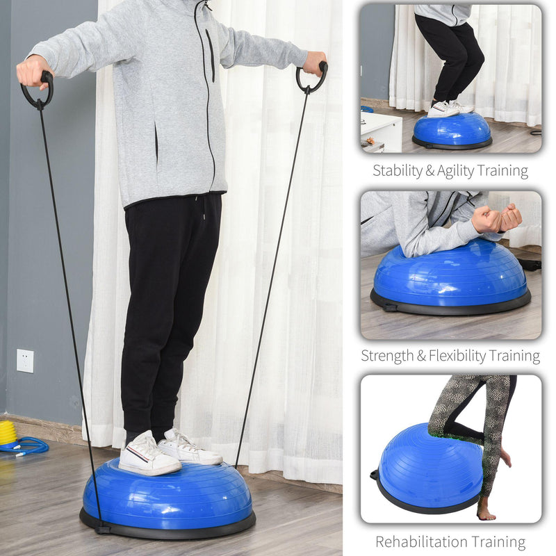 Balance Ball con 2 Elastici e Pompa per Allenamento e Riabilitazione Muscolare Blu