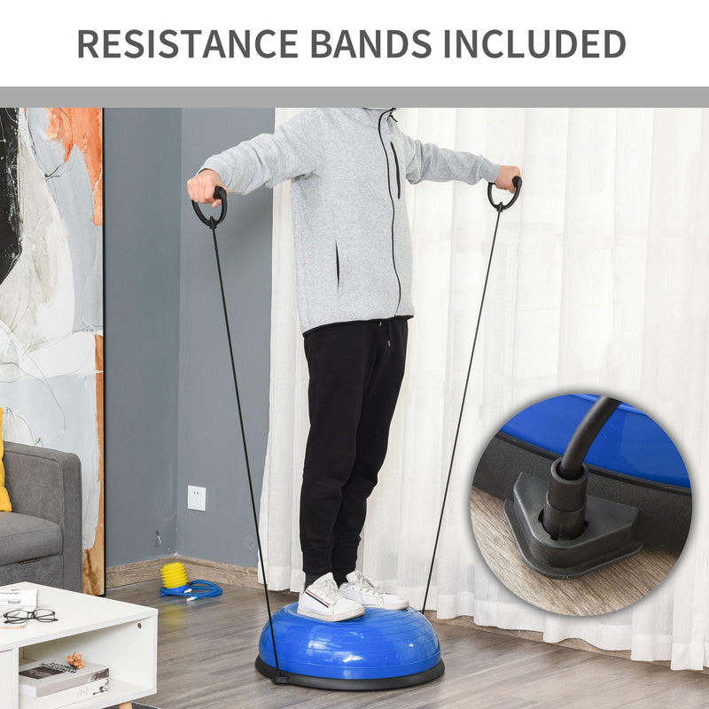 Balance Ball con 2 Elastici e Pompa per Allenamento e Riabilitazione Muscolare Blu