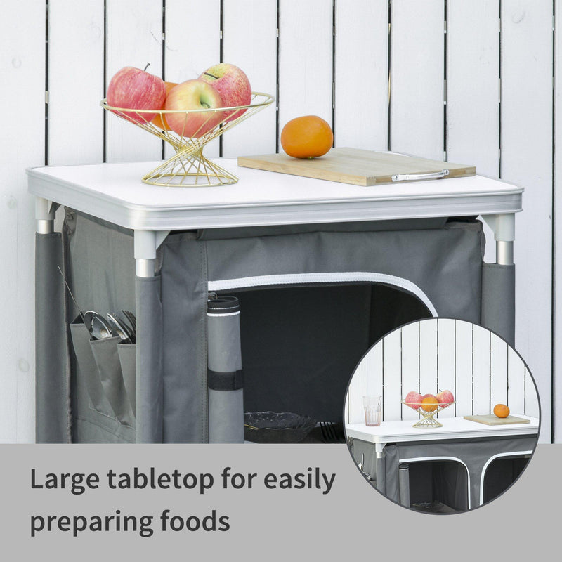 Mobile da Campeggio 2 Mensole 60x49x70 cm in Alluminio e Tessuto Oxford Grigio