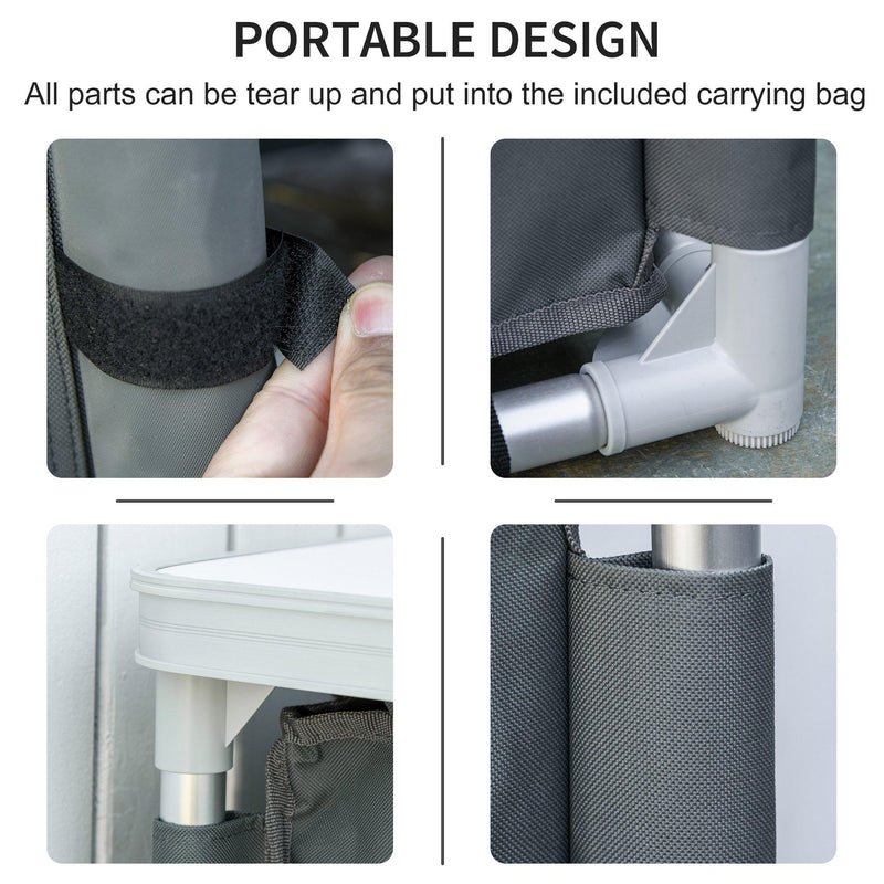 Mobile da Campeggio 2 Mensole 60x49x70 cm in Alluminio e Tessuto Oxford Grigio