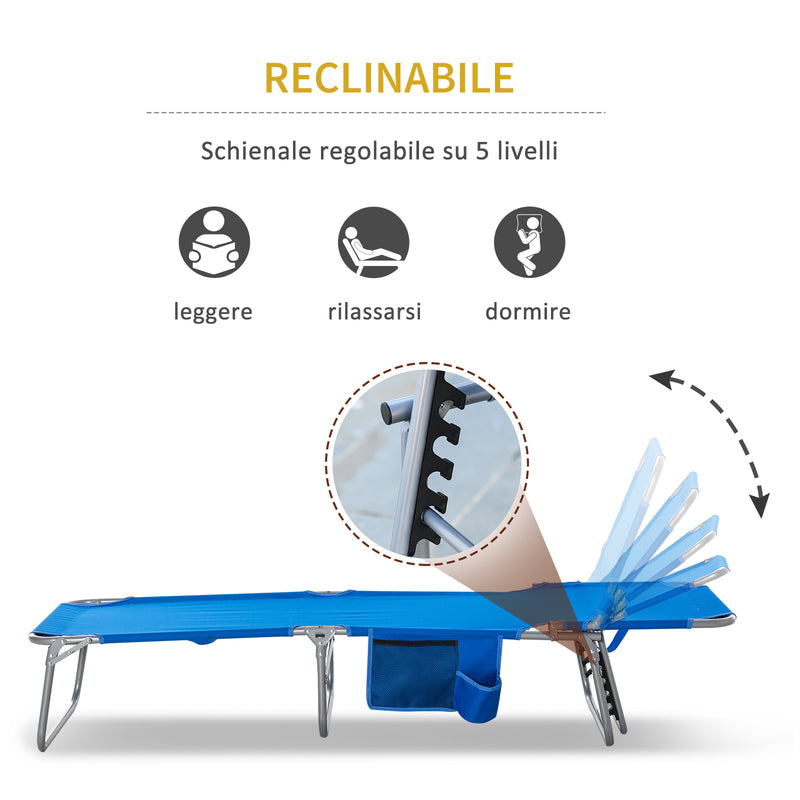 Lettino Prendisole Pieghevole da Giardino 58x139x35,5 cm in Acciaio e Tessuto Oxford Blu