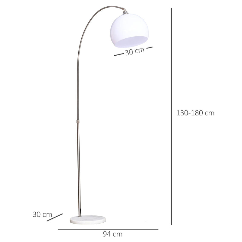 Lampada da Terra ad Arco con Paralume E27 94x30x130-180 cm in Metallo e Metallo Bianco