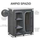 Mobile da Campeggio 3 Mensole 96x49,5x104 cm in Alluminio e Tessuto Oxford Grigio