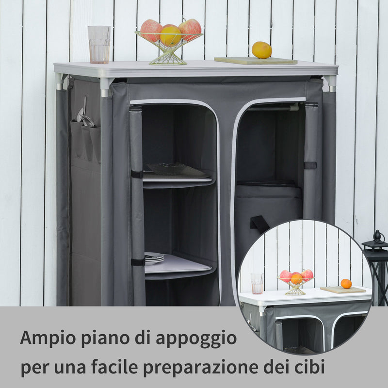 Mobile da Campeggio 3 Mensole 96x49,5x104 cm in Alluminio e Tessuto Oxford Grigio