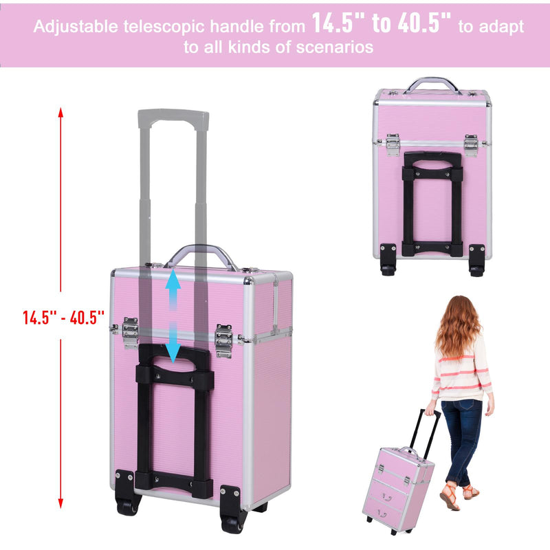 Trolley per Estetista Make Up Trucchi 36x23x58-103 cm in Alluminio Rosa