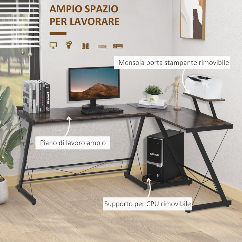 Scrivania Angolare da Ufficio 155x115x91.5 cm in Metallo e Truciolare Nero